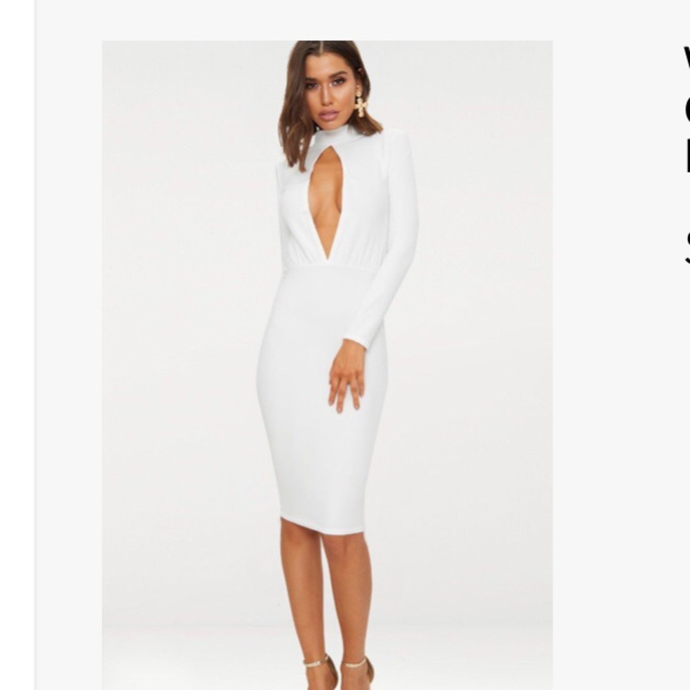 White Keyhole cut out Midi Dress